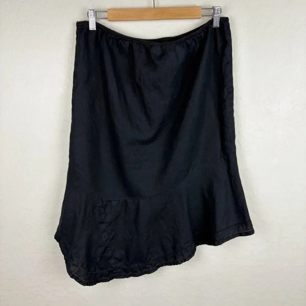 Vtg Y2K Old Navy Linen Asymmetrical Ruffle Hem Midi Skirt Womens Sz 12 Lagenlook